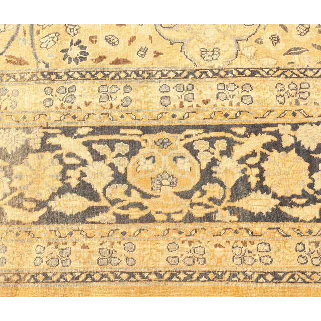 Late 19th Century Fine Antique Persian Meshad Botanic Yellow Hand Knotted Wool Rug For Sale - Image 5 of 9