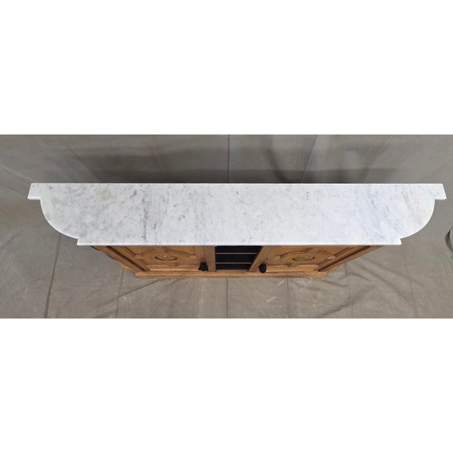 Antique Early 1900s Oak Console Cabinet With Doors, Shelves and a Marble Top For Sale - Image 9 of 18