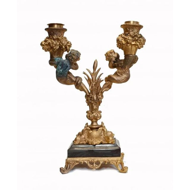Stone French Regency Centerpiece Candelabras with Marble Gilt For Sale - Image 7 of 7