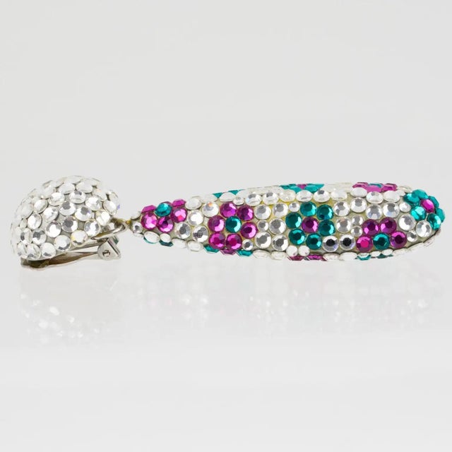 Glass Richard Kerr Floral Jeweled Clip Earrings in Turquoise and Fuchsia Crystal For Sale - Image 7 of 8