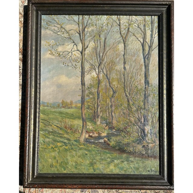 Heinrich Pforr, Spring Trail: Footpath from Lautenbach to Uengsterode, Oil Painting on Canvas, Framed, in Very Good...