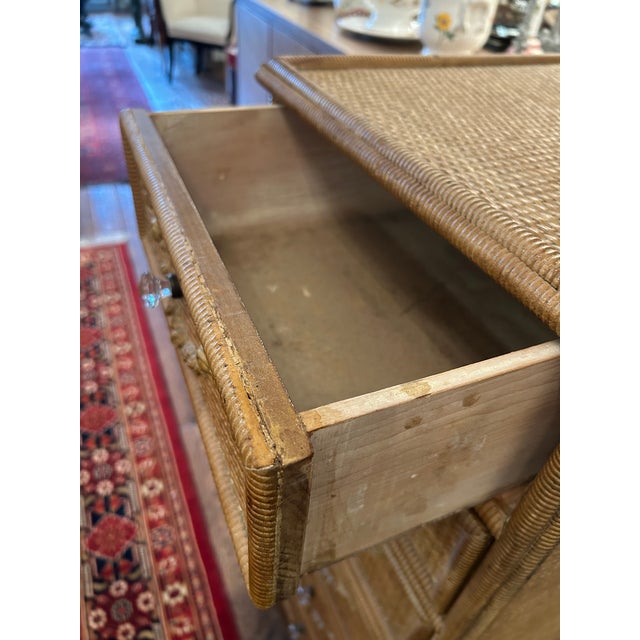 Tan Nantucket Antique Wicker Multi Drawer Tall Chest Commode For Sale - Image 8 of 11