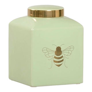 Pistachio Green Ceramic Bee Ginger Jar For Sale