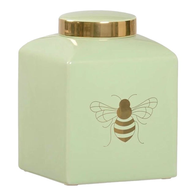 Pistachio Green Ceramic Bee Ginger Jar For Sale