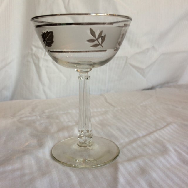 Vintage Libbey Silver Leaf Blown Glass Champagne/Sherbet Glasses Set