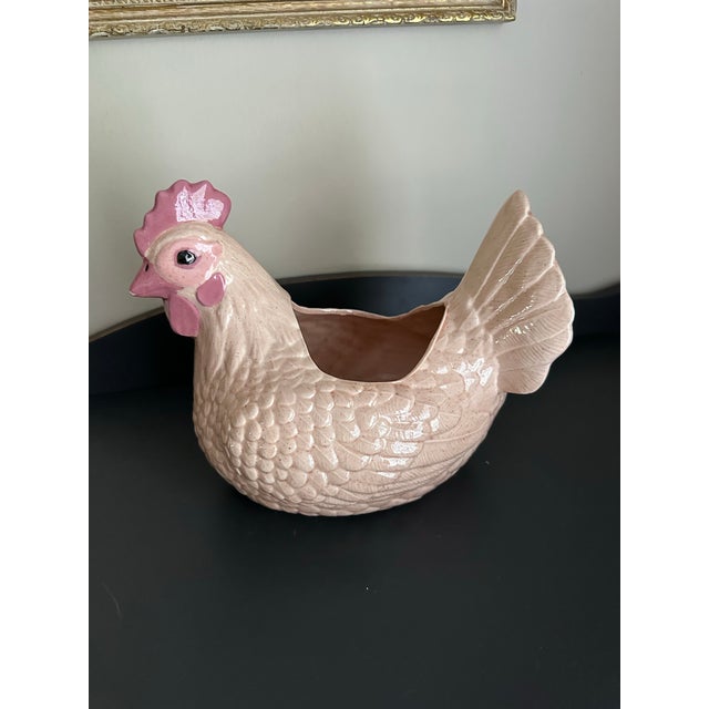 Vintage Mid 20th Century Speckled Pink Ceramic Chicken/Hen Planter For Sale - Image 10 of 12