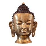 Large Nepalese South Asian Modern Gold Gilt Bronze Buddha Head Statue For Sale
