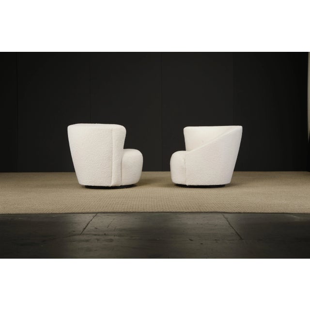 1980s Vladimir Kagan Corkscrew Swivel Chairs for Directional in Bouclé, Signed - A Pair For Sale - Image 5 of 12