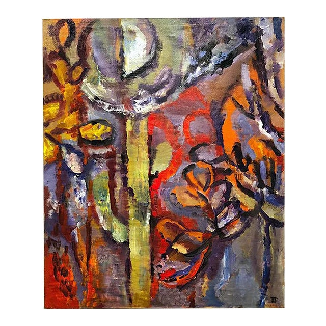 Cactus I, Abstract and Colorful, Oil Painting on Canvas, Red and Purple Cactus, 2012 For Sale