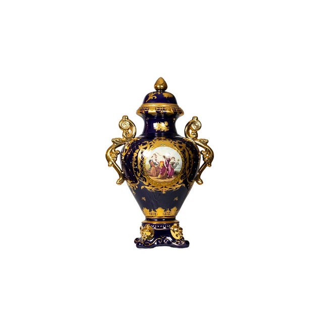 Gilt and Indigo Blue Porcelain Amphora Vase, 20th Century For Sale - Image 12 of 12