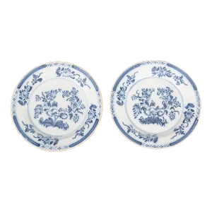 Antique 18th Century Dutch Delft Chinoiserie Floral Plates - a Pair