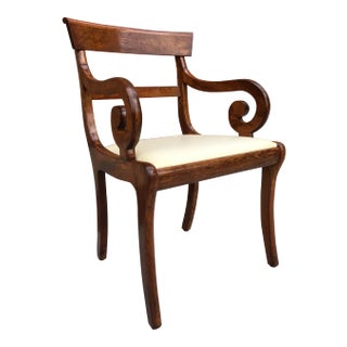 Midcentury Scrolled Arm Klismos Style Chair by Clawson’s Antique Reproductions For Sale