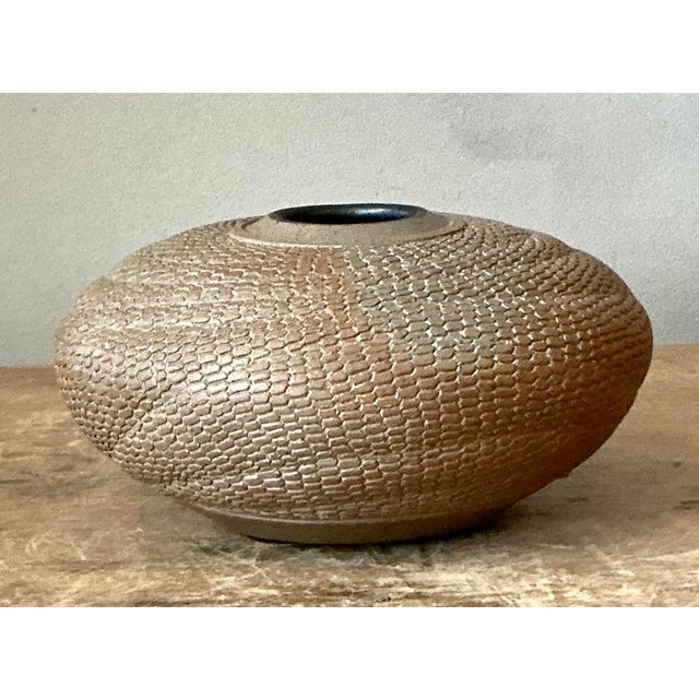 Ceramic Vintage Boho Snake Skin Original Studio Pottery Vase For Sale - Image 7 of 12