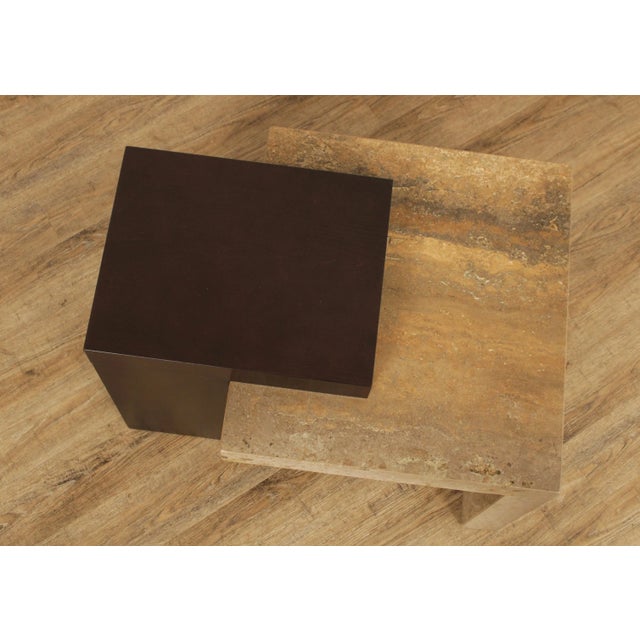 Brown Italian Modern Travertine and Wenge Wood Side Table For Sale - Image 8 of 13