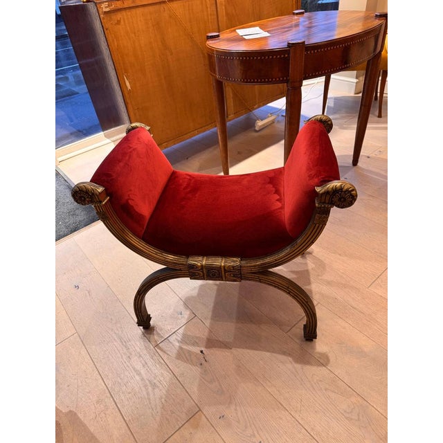 Italian Neoclassical Style Curule Stool with Bronze Frame, 1920s For Sale - Image 4 of 10