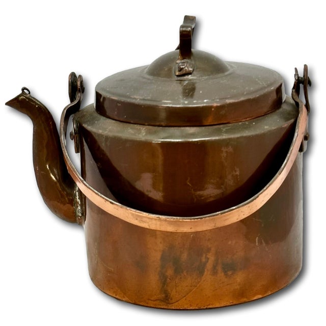 Antique Early American Thick & Heavy Gauge Hand Wrought Solid Copper Utilitarian Primitive Hot Water Kettle Early 19th Century For Sale In Boston - Image 6 of 18