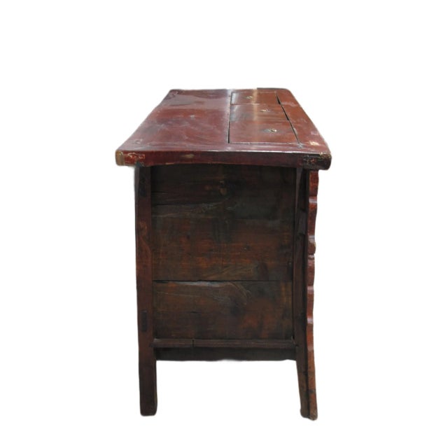Late 19th Century Hand Painted 78" Long Red Gansu Sideboard Cabinet For Sale - Image 11 of 13