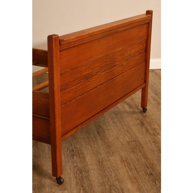 Wood Antique American Victorian Oak Full Size High Back Bed For Sale - Image 7 of 18