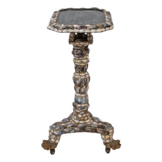 English Regency Shell Encrusted Tri-Pod Pedestal Side Table For Sale