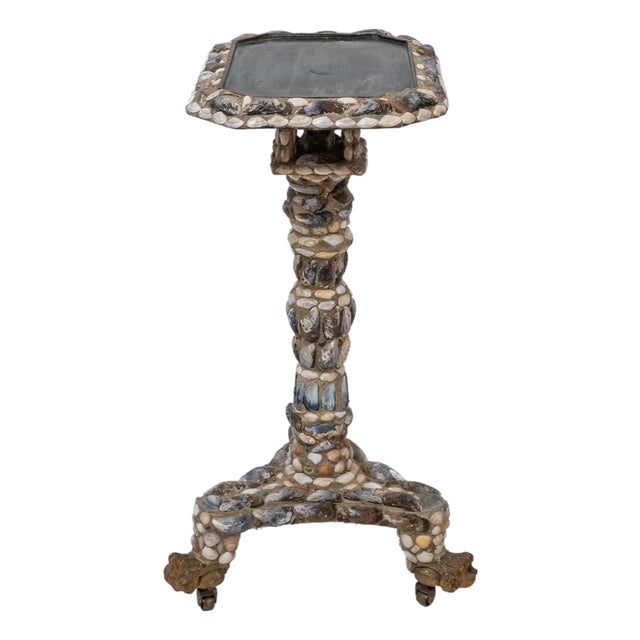 English Regency Shell Encrusted Tri-Pod Pedestal Side Table For Sale