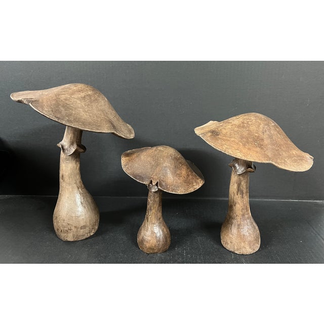 Late 20th Century Set of 3 Folk Art Carved Wood Mushroom Sculpture #M45 For Sale In New York - Image 6 of 10