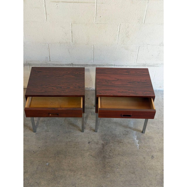 In Style of Nipu Mobelfabrik Rosewood 1-Drawer Nightstands Set of 2 Danish Mid-Century Modern 1970s For Sale - Image 4 of 11