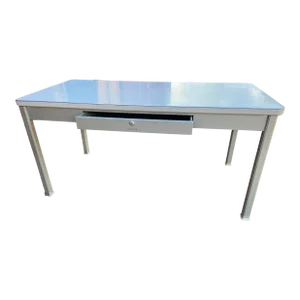 1970s Shaw Walker Vintage Mid Century Modern Metal Tanker Desk With Patina