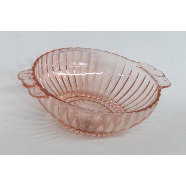 1930s Anchor Hocking Queen Mary Small Handled Serving Bowl Pink Depression Glass For Sale - Image 11 of 13