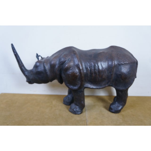 Brown Vintage Tooled Leather African Rhinoceros Foot Stool Ottoman Sculpture 35" For Sale - Image 8 of 18