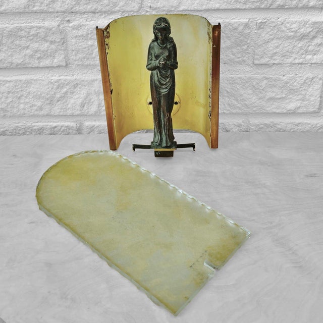 Swedish Modern Virgin Mary Wall Lamp in Brass and Frosted Glass, 1930s For Sale - Image 10 of 14