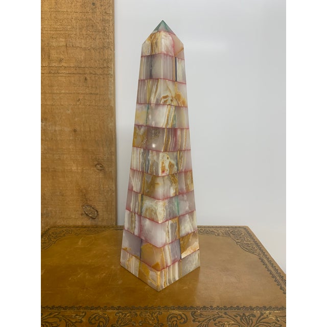 Boho Chic Vintage Late 20th Century Pink Onyx Marble Mosaic Obelisk For Sale - Image 3 of 5