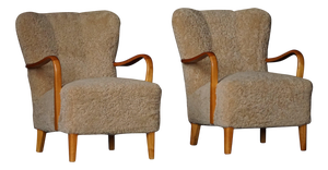 Mid-Century Modern Swedish Lounge Chairs in Birch and Lambswool, 1960s, Set of 2