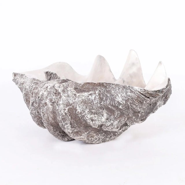Silver Plate Life Size Giant Clam Shell Sculpture | Chairish