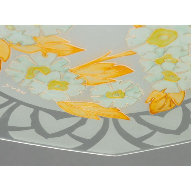 Late 20th Century Late 20th Century Signed French Art Deco Painted Glass Plafonnier For Sale - Image 5 of 9