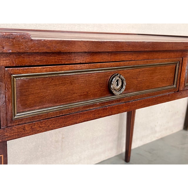 French Empire Style Mahogany Bronze Mounted Writing Desk, Leather Top Circa 1940 For Sale - Image 9 of 12