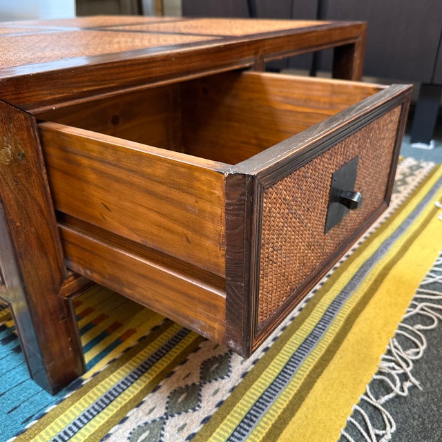Chinese-Style Woven Rattan Four-Drawer Coffee Table, Vintage For Sale - Image 11 of 12