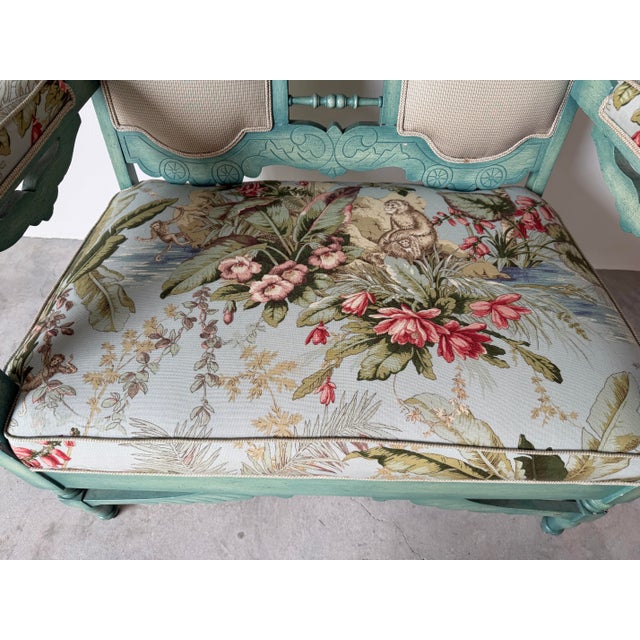 Beautiful 1970’s vintage carved wood loveseat by Sherrill Furniture, featuring an ornate Victorian–style frame finished in...