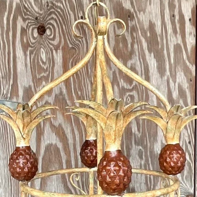 Vintage Coastal Painted Metal Pineapple Chandelier For Sale In West Palm - Image 6 of 13