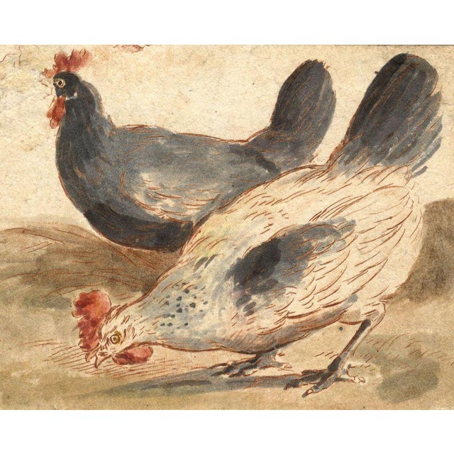An original 17th-century engraving print, Attrib. Marmaduke Cradock, Chickens.An intriguing hand-coloured engraving...