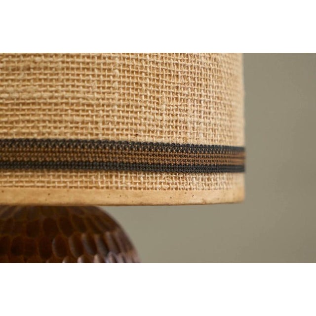 Wood Table Lamp in Carved Wood with Shade in Woven Jute, 1960s For Sale - Image 7 of 15