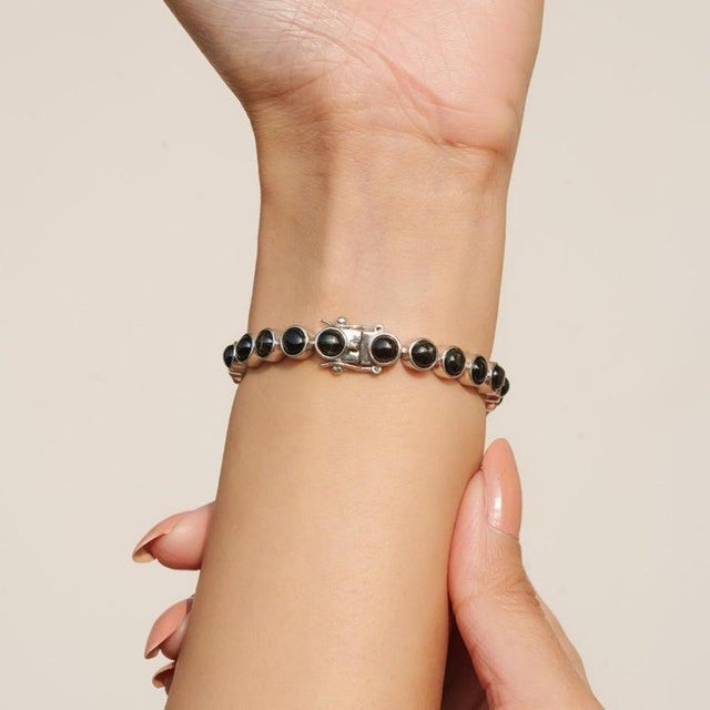 Not Yet Made - Made To Order Natural Black Star Cabochon Gemstone Modern Tennis Bracelet in 925 Silver For Sale - Image 5 of 11