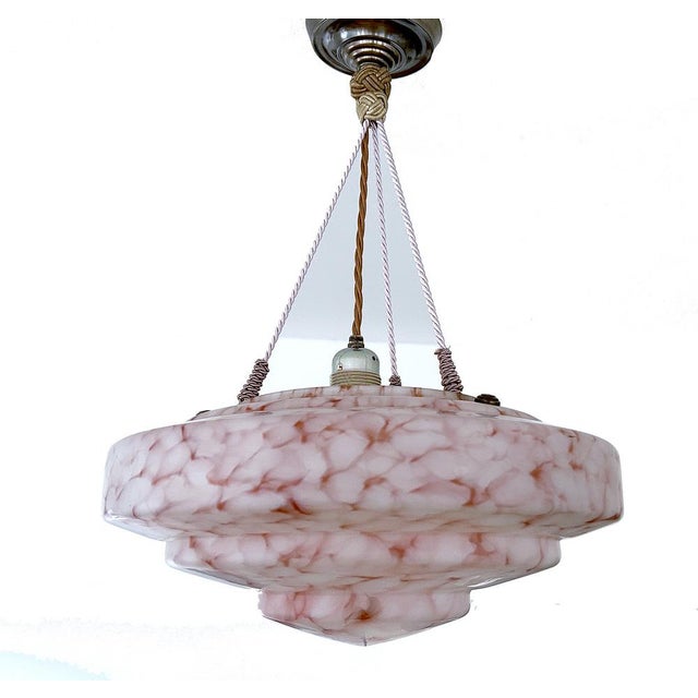 Pink Art Deco Pendant Light in Pink and White Marble Glass, 1930s For Sale - Image 8 of 18