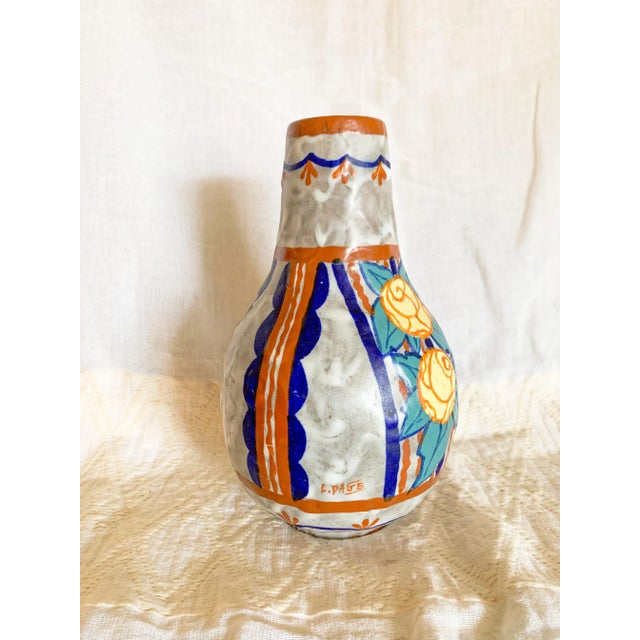 Louis Dage 1920s French Art Nouveau Polychrome Pottery Vase by Louis Dage, Signed For Sale - Image 4 of 12