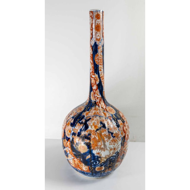 Navy Blue 19th Century Japanese Blue and Red Imari Bottle Vase For Sale - Image 8 of 15