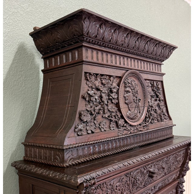 Antique French Fireplace Mantel Surround Renaissance Revival Carved Oak 19thC For Sale - Image 16 of 17