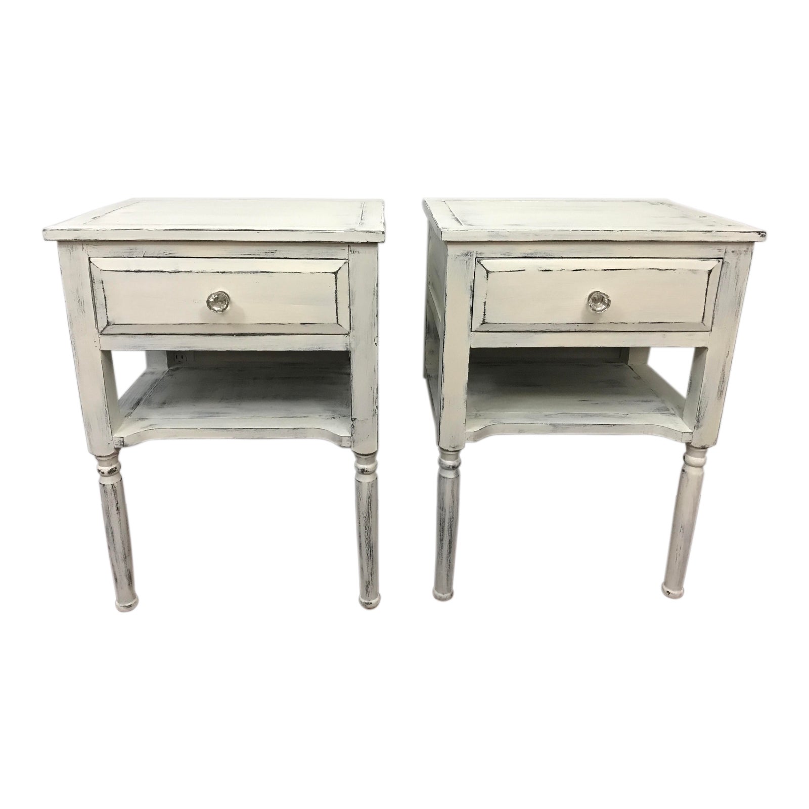 White Distressed Bedside Tables A Pair Chairish