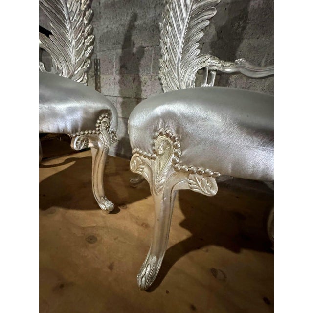 1990s Italian Baroque Silver Chair Set – High Back Silver Leaf For Sale In Miami - Image 6 of 9