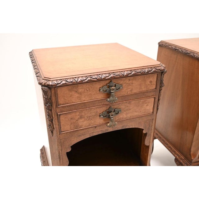 Wood Antique Burr Walnut Bedside Cabinets, 1920, Set of 2 For Sale - Image 7 of 10