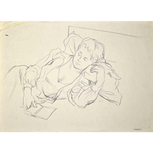 Pencil drawing realized by mino Maccari in the 1930s. Not signed. Drystamp "Tiziano" in the lower right corner. Lightly...