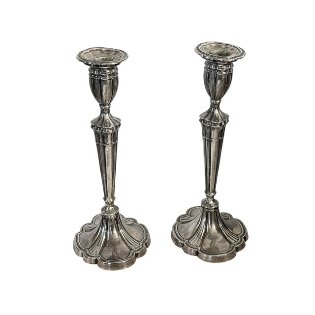 English Pair of Elegant Sterling Silver 925 Candle Holders, London, England, 20th Century For Sale - Image 3 of 8